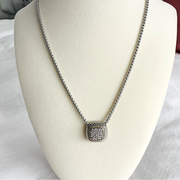 Pave CZ Diamond Pendant Silver Box Chain Necklace - Picture 1 of 11